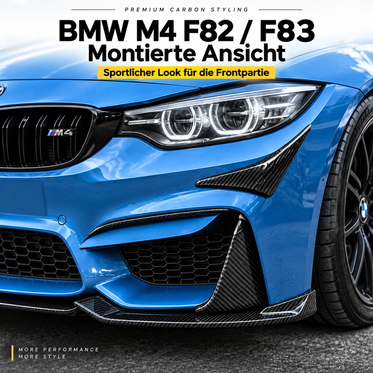 BMW M4 F82 F83 Carbon Frontstoßstangen-Ecken – montierte Ansicht