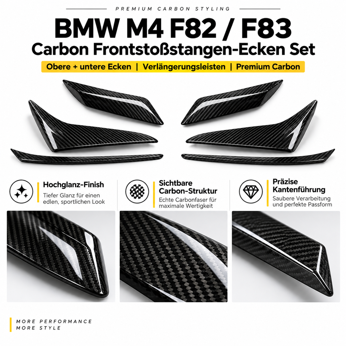 BMW M4 F82 F83 Carbon Frontstoßstangen-Ecken – Material und Details