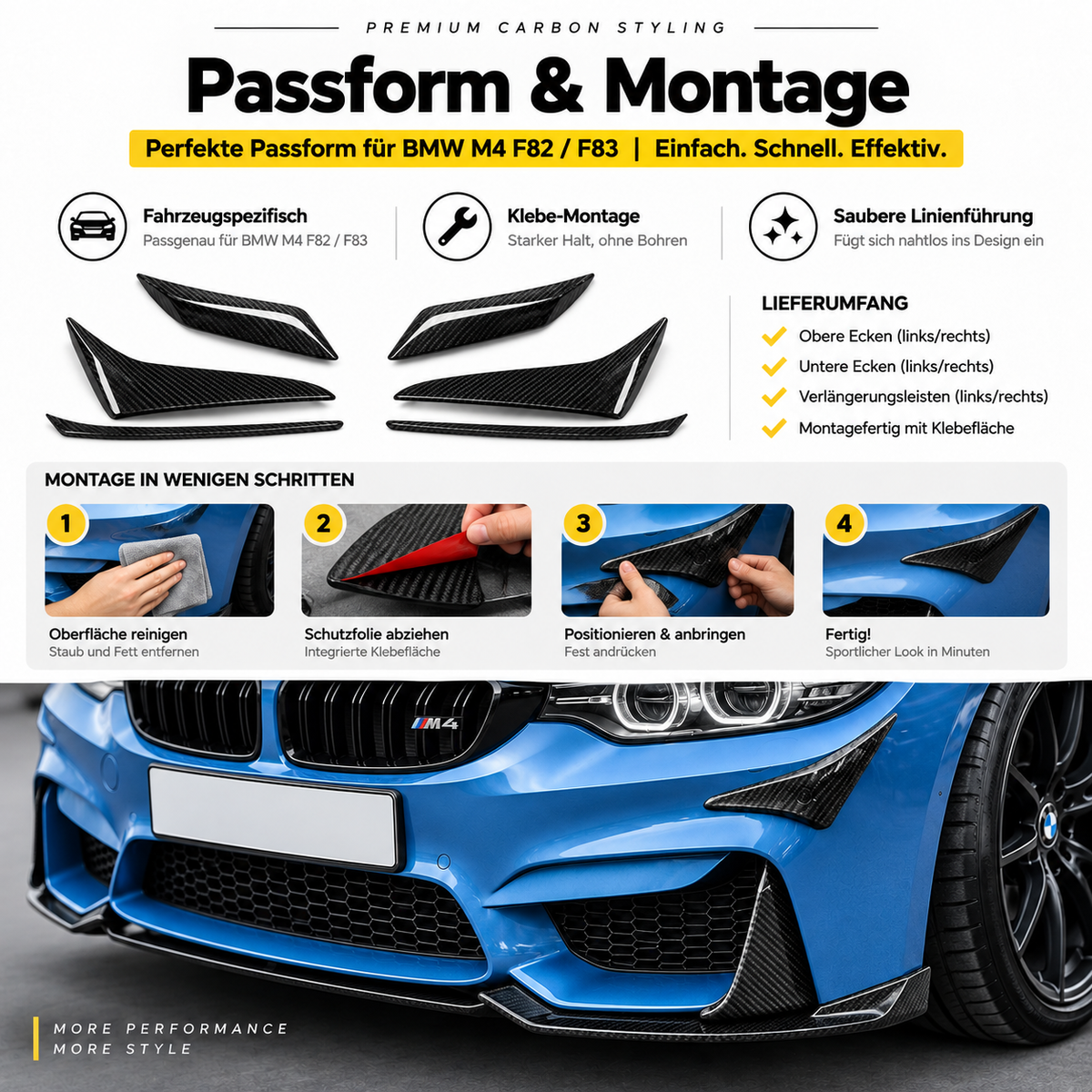 BMW M4 F82 F83 Carbon Frontstoßstangen-Ecken – Montagehinweise