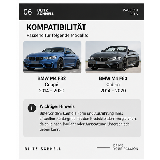 BMW M4 F82 F83 Carbon Nierengrill Austausch – Kompatibilität