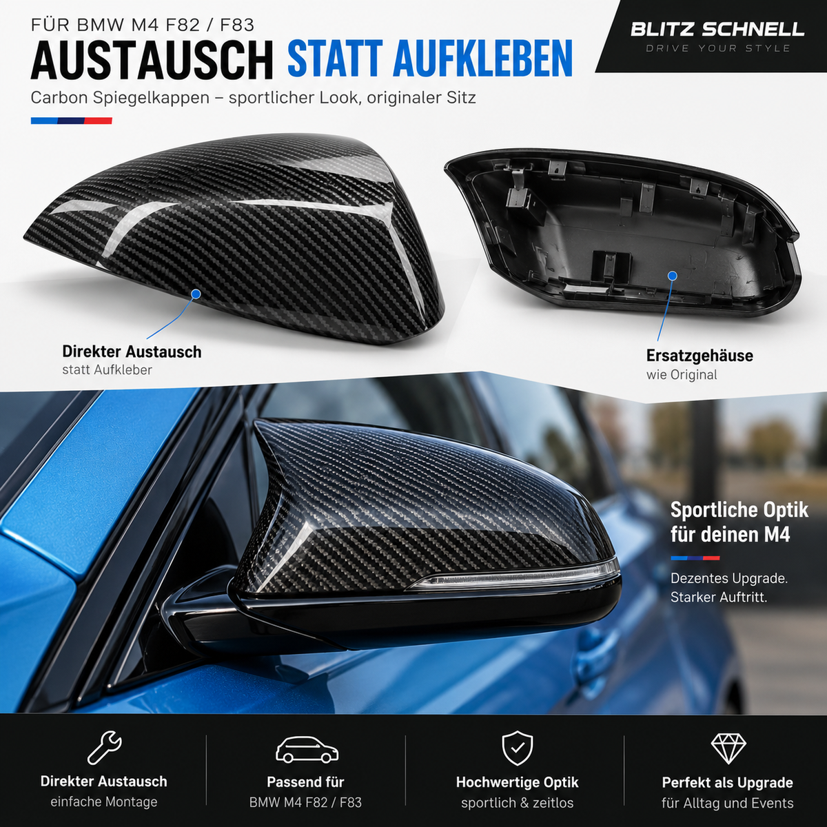 BMW M4 F82 F83 Carbon Spiegelkappen – Austausch statt Aufkleben