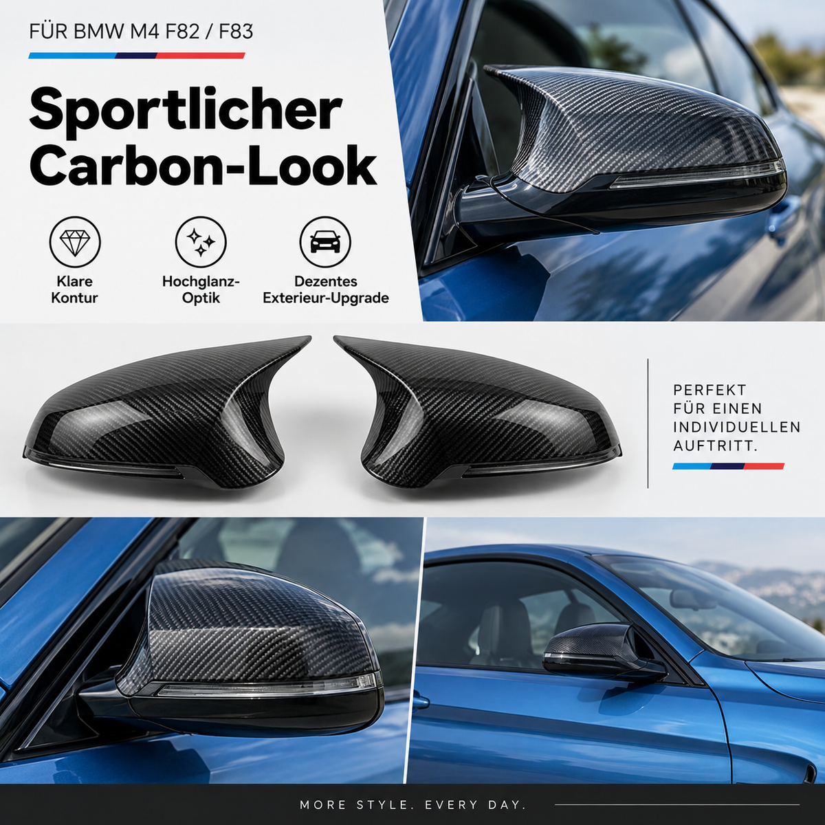 BMW M4 F82 F83 Carbon Spiegelkappen – montierte Ansicht